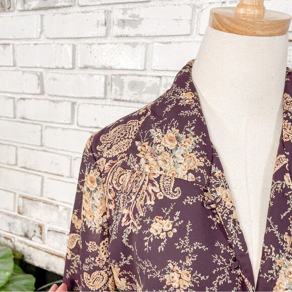 Vintage 70s Liz Claiborne Dark Floral Long Sleeve Button Down Top M - Picture 1 of 8
